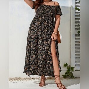 SHEIN Black Floral Off-Shoulder Dress